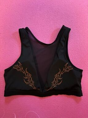 Black Sports Bralette with Orange Accent Mesh V-Front